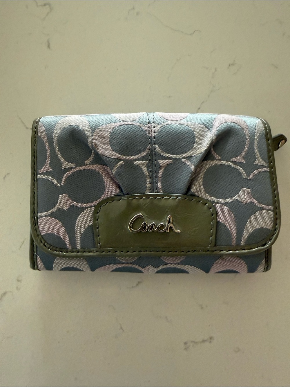 Coach Small Signature Wallet in Blue and Pink